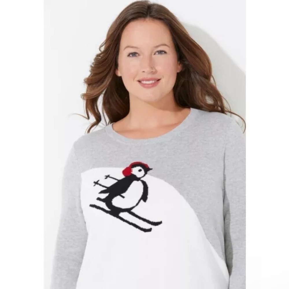 Catherines 2X 22/24W Ski Penguin Light Sweater Cozy Critter Winter Snow Novelty - Picture 5 of 10